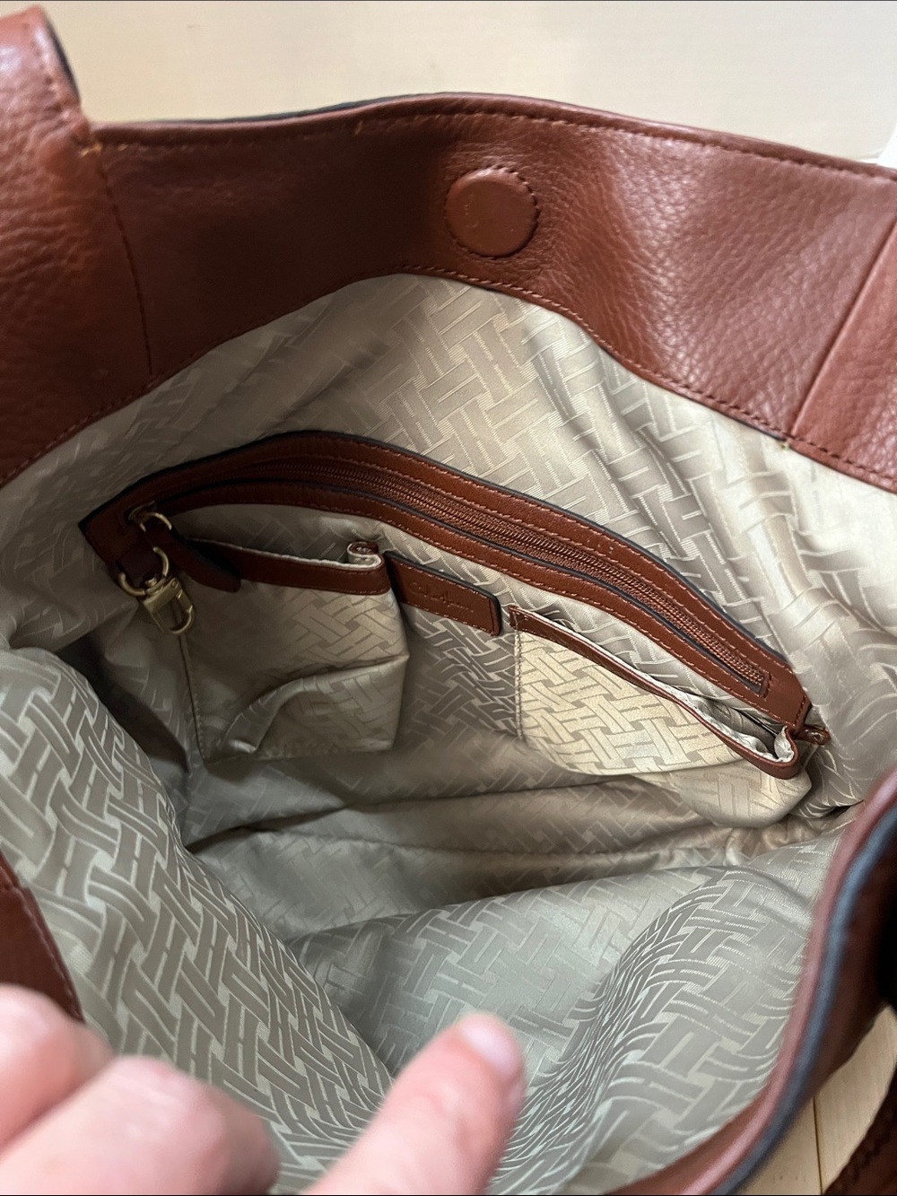 Cole Haan Tobacco Brown Pebbled Leather Shoulder Bag Purse Tote Gold Tone Trim - Picture 13 of 16